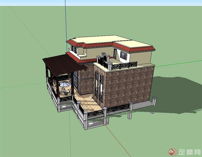 某欧式风格别墅及阳台设计SU模型(3)