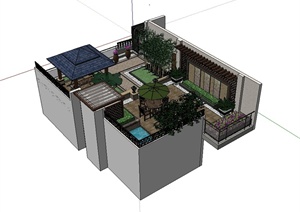 现代风格屋顶庭院景观设计SU(草图大师)模型