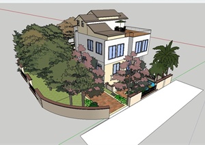 某欧式风格别墅建筑及简单庭院设计SU(草图大师)模型