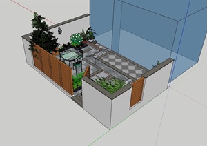 某现代风格详细阳台花园设计SU(草图大师)模型