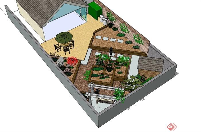 美式别墅庭院景观设计SU模型(2)