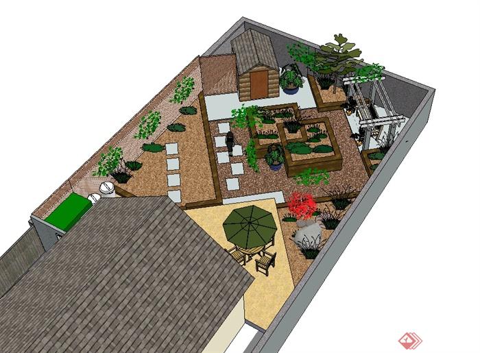 美式别墅庭院景观设计SU模型(3)