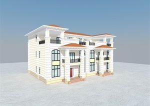 某欧式风格住宅别墅建筑SU(草图大师)模型设计包含CAD方案图PDF文档