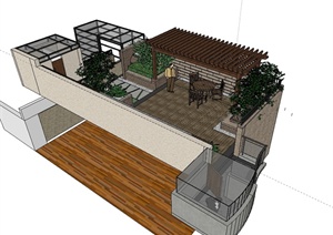 现代风格详细住宅屋顶庭院设计SU(草图大师)模型