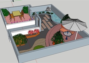 现代风格住宅屋顶庭院设计SU(草图大师)模型