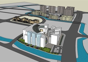 某现代风格城市规划建筑综合体设计SU(草图大师)模型