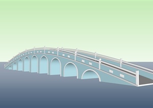 某现代风格九孔拱桥设计SU(草图大师)模型