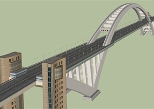 某现代风格独特过江大桥设计SU(草图大师)模型