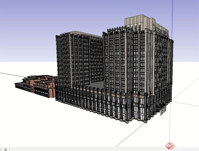 欧式风格商务会所及现代综合楼建筑SU模型(2)