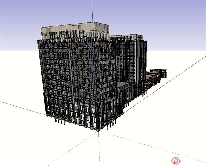 欧式风格商务会所及现代综合楼建筑SU模型(1)
