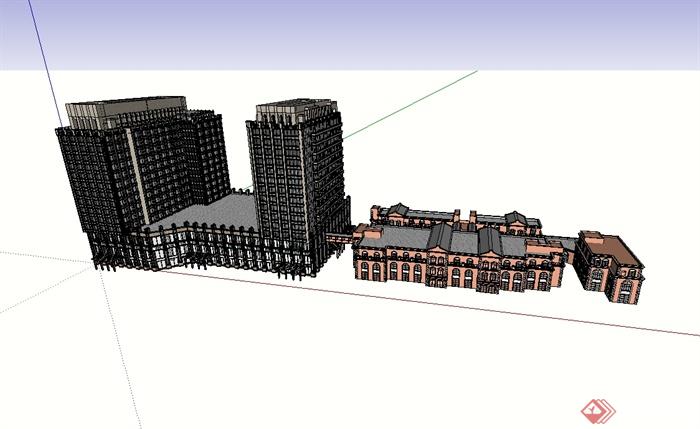 欧式风格商务会所及现代综合楼建筑SU模型(3)