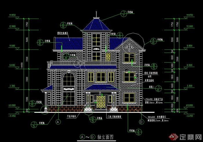 某美式三层别墅建筑楼设计cad施工图(2)