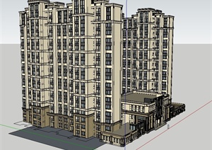 某新古典风格完整商务住宅楼建筑SU(草图大师)模型