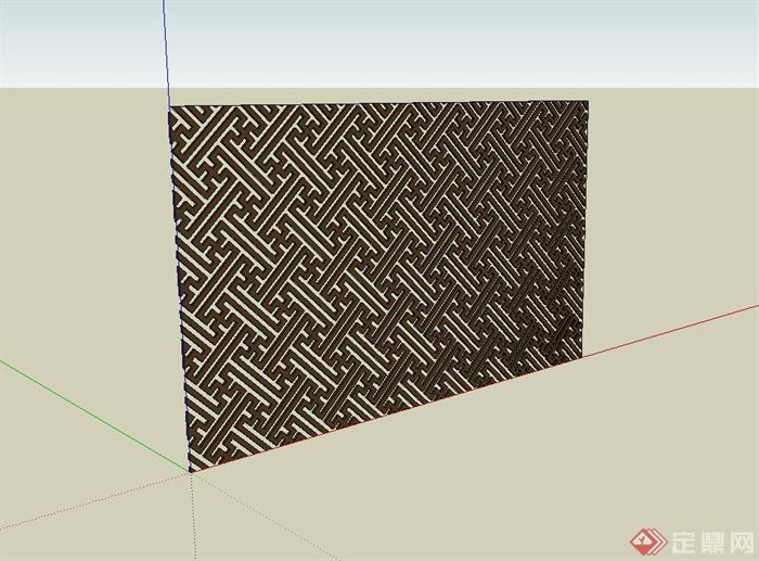 现代中式风格镂空木质景墙设计su模型(2)
