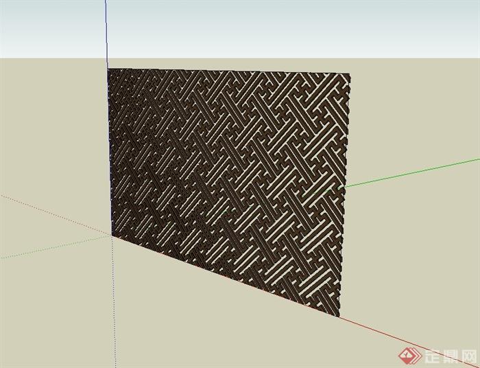现代中式风格镂空木质景墙设计su模型(3)