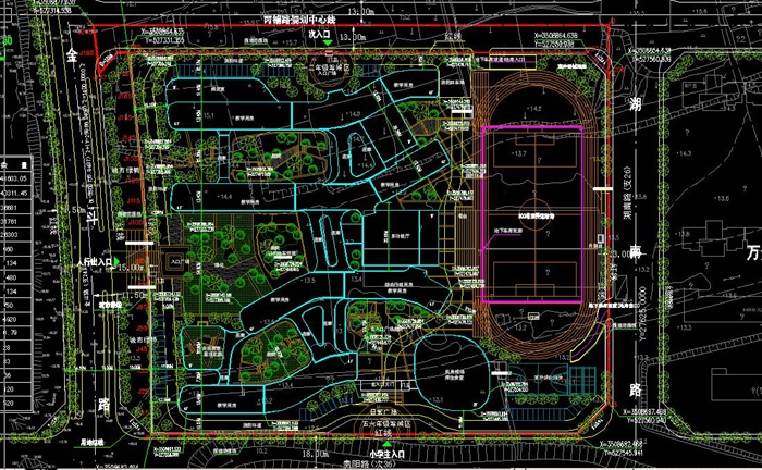 某现代风格核心区第一小学景观规划及建筑设计jpg、cad方案