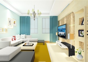 某现代风格二层住宅室内设计SU(草图大师)模型附带三张渲染效果图