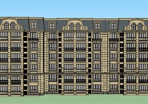 多层法式公寓住宅楼建筑设计SU(草图大师)模型