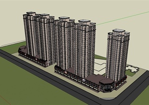 现代风格高层商业住宅小区楼SU草图大师模型
