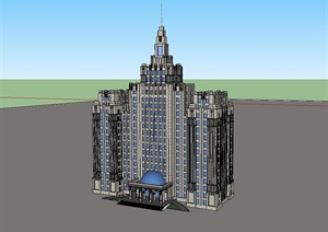 法式风格详细精致办公楼建筑设计SU(草图大师)模型