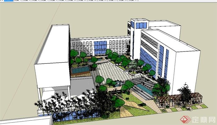 某现代风格办公建筑内庭景观设计su模型(2)