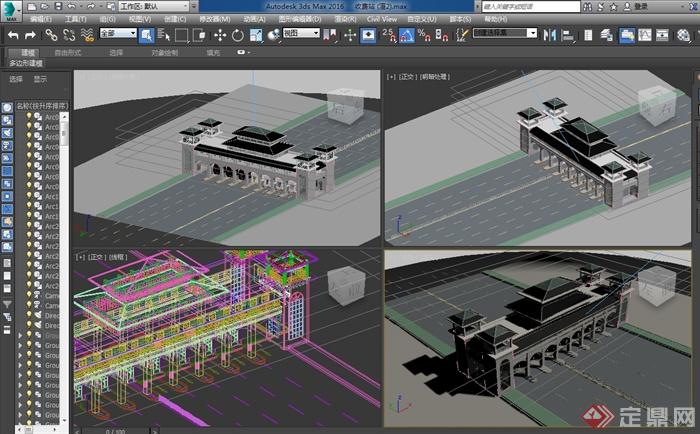 古典中式风格中式收费站建筑楼设计3d模型含效果图(3)