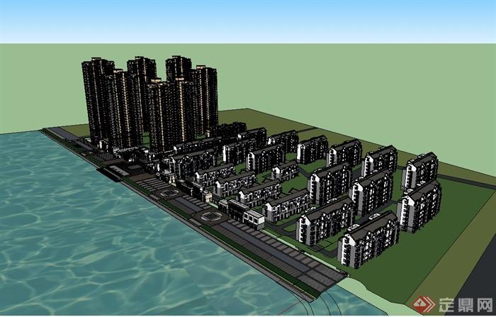 某滨水住宅小区建筑楼设计su模型(1)
