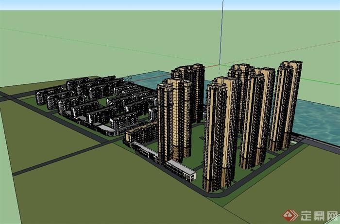 某滨水住宅小区建筑楼设计su模型(3)