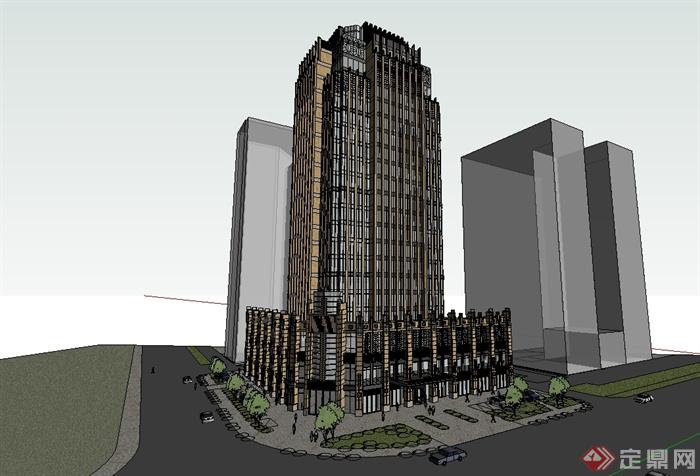 新古典风格金融大厦建筑楼设计su模型(1)