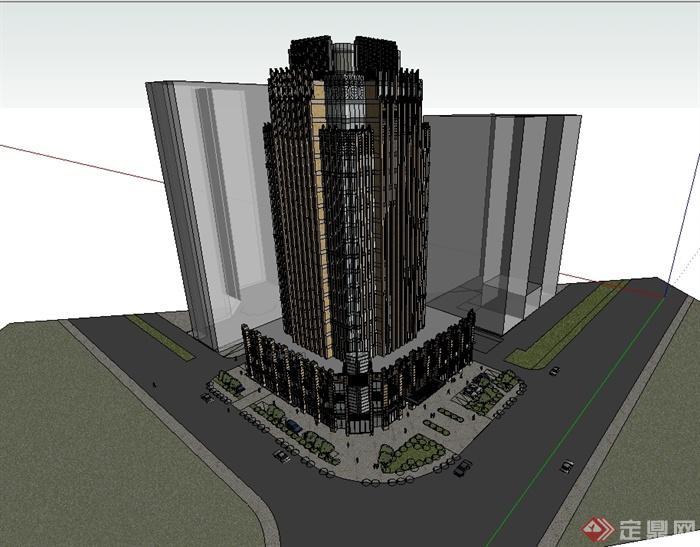 新古典风格金融大厦建筑楼设计su模型(2)