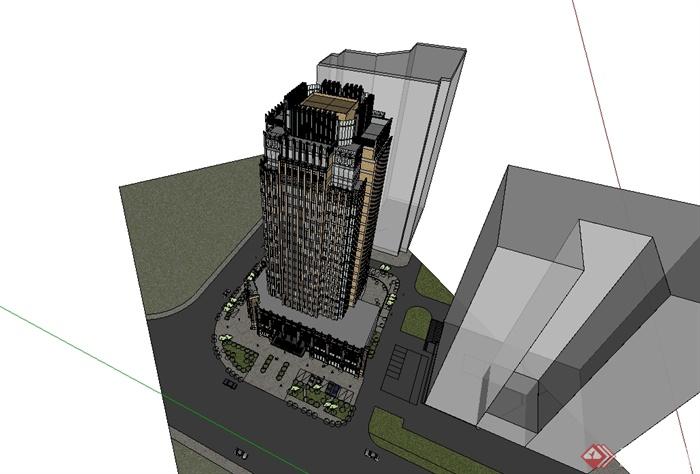 新古典风格金融大厦建筑楼设计su模型(3)