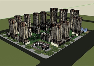 新古典风格高层商业住宅完整小区建筑SU(草图大师)模型