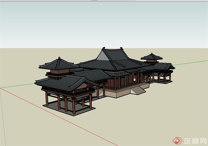 古典中式风格仿古旅游建筑楼设计su模型(2)