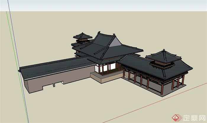 古典中式风格仿古旅游建筑楼设计su模型(3)