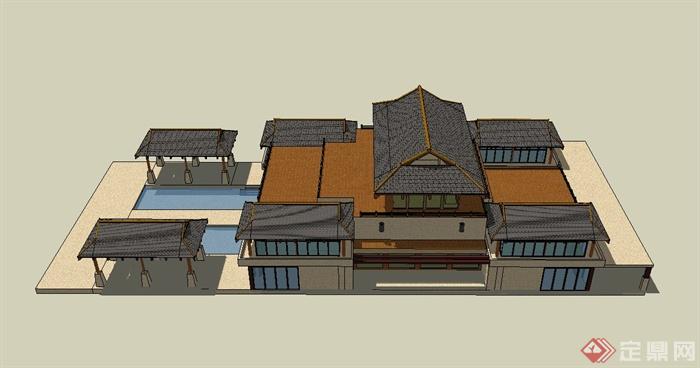 某东南亚风格简约私家别墅建筑设计su模型
