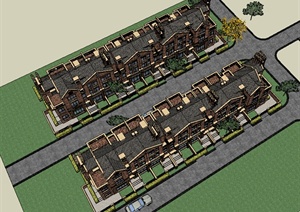 英式风格联排别墅建筑楼设计SU(草图大师)模型