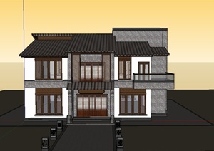 某现代中式风格乡村别墅建筑SU(草图大师)模型设计