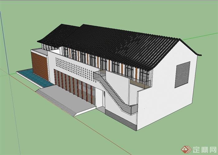 现代中式售楼处建筑设计su模型(2)