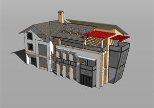 现代中式风格小餐厅建筑楼设计SU(草图大师)模型