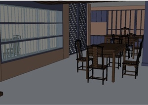 某现代中式风格五楼单层茶室设计SU(草图大师)模型