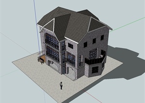某么事风格独栋别墅住宅楼设计SU(草图大师)模型