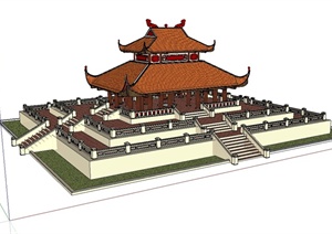 古典中式风格文化古建筑设计SU(草图大师)模型