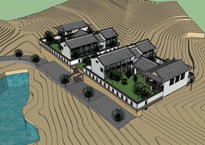 古典中式风格详细山地别墅建筑楼设计SU(草图大师)模型