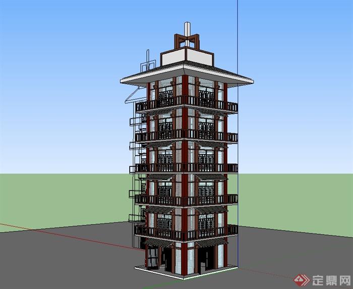 古典中式风格多层塔楼设计su模型(2)