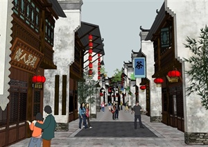 经典中式风格商业街建筑景观设计SU(草图大师)模型