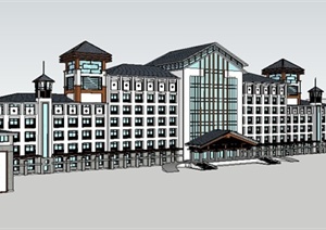 中式风格行政办公大楼建筑设计SU(草图大师)模型