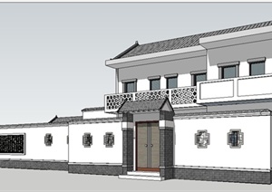 两栋中式风格民房民居住宅建筑设计SU(草图大师)模型