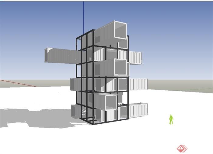 某现代风格独特集装箱办公建筑su模型(3)