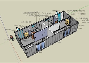 现代风格集装箱式旅馆室内空间SU(草图大师)模型