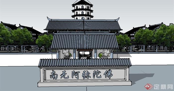 某古典中式风格寺庙古塔建筑设计SU模型(2)